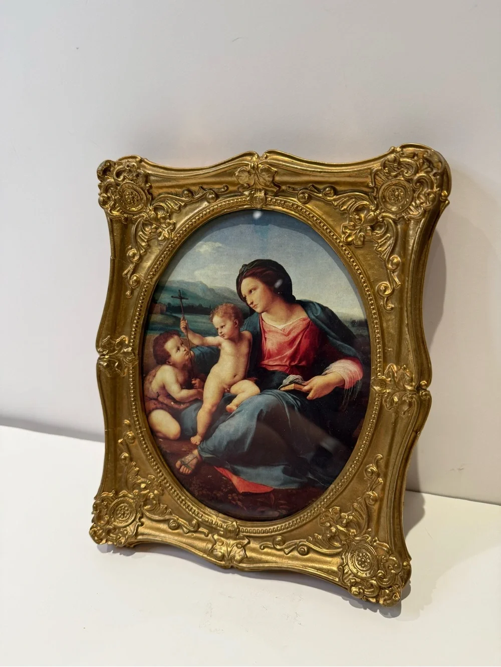 Vintage Print of The Alba Madonna c. 1510 by Raphael Gold Ornate Oval Frame